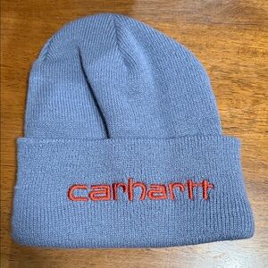 Carhartt Blue Beanie with Orange Logo